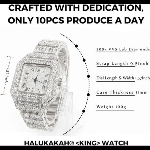 Men’s Diamond Watch - The King - 18K Gold/Platinum Plated, 40MM Square Dial - Picture 4 of 7